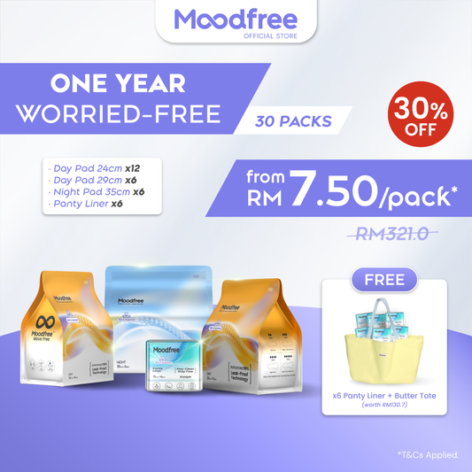 One Year Worried-Free (Free 6x Panty Liner + Limited Edition Butter Tote Bag worth RM130.7)