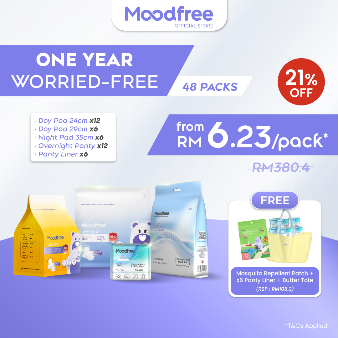 One Year Worried-Free (Free 6x Panty Liner + Limited Edition Butter Tote Bag worth RM130.7)