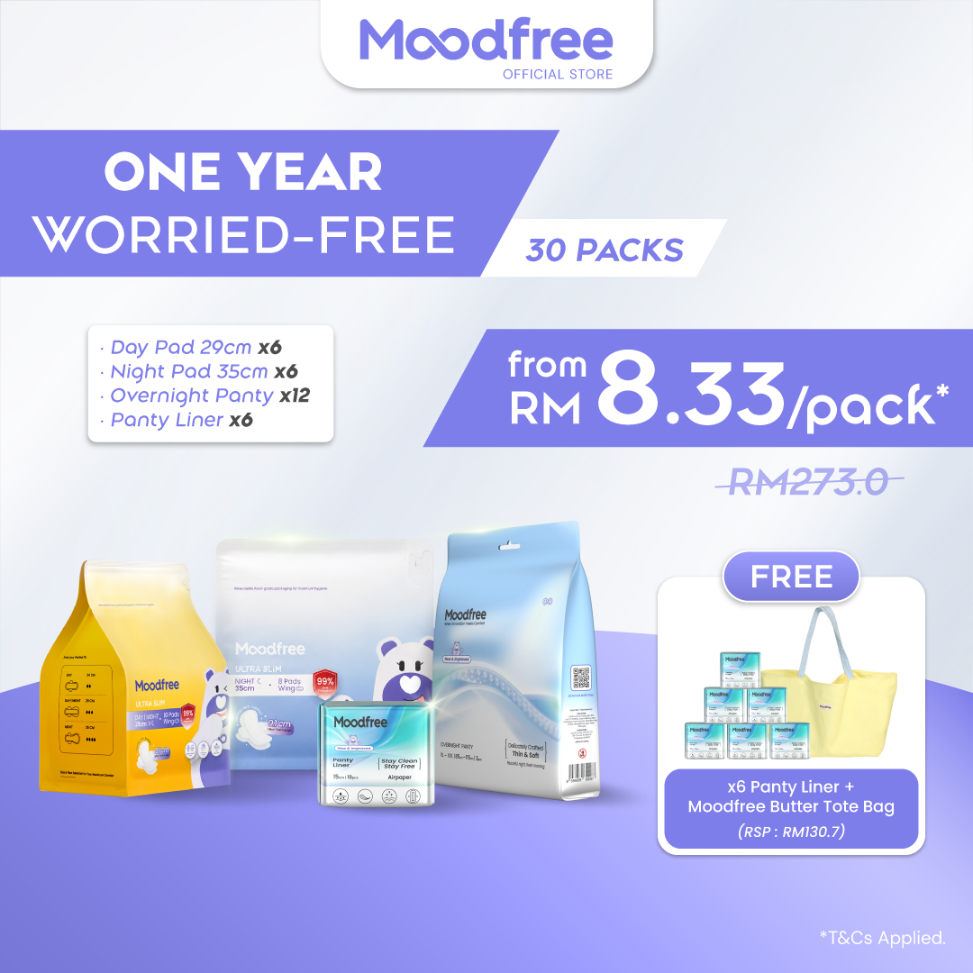 One Year Worried-Free (Free 6x Panty Liner + Limited Edition Butter Tote Bag worth RM130.7)