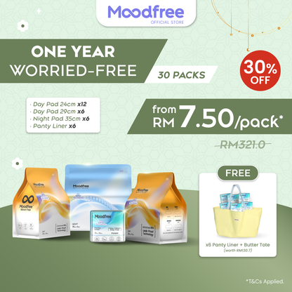 One Year Worried-Free (Free 6x Panty Liner + Limited Edition Butter Tote Bag worth RM130.7)