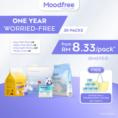 One Year Worried-Free (Free 6x Panty Liner + Limited Edition Butter Tote Bag worth RM130.7)