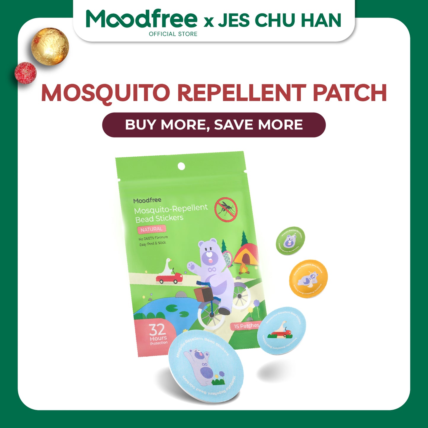 [JES CHU HAN] MOODFREE Mosquito-Repellent Bead Stickers (15patches/pack)