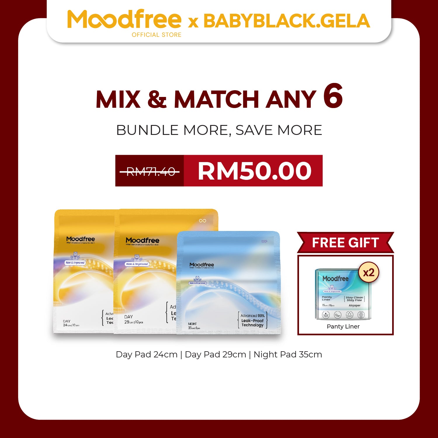 [BABYBLACKGELA] MIX & MATCH ANY 6 SANITARY PADS